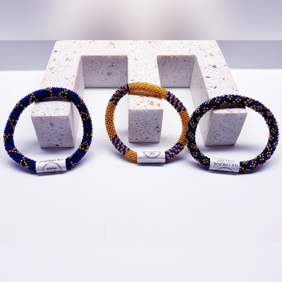GOLD & NAVY -Original Roll-On® Bracelets, 7" round, made in Nepal #2 (3 pieces) - Picture 5 of 6
